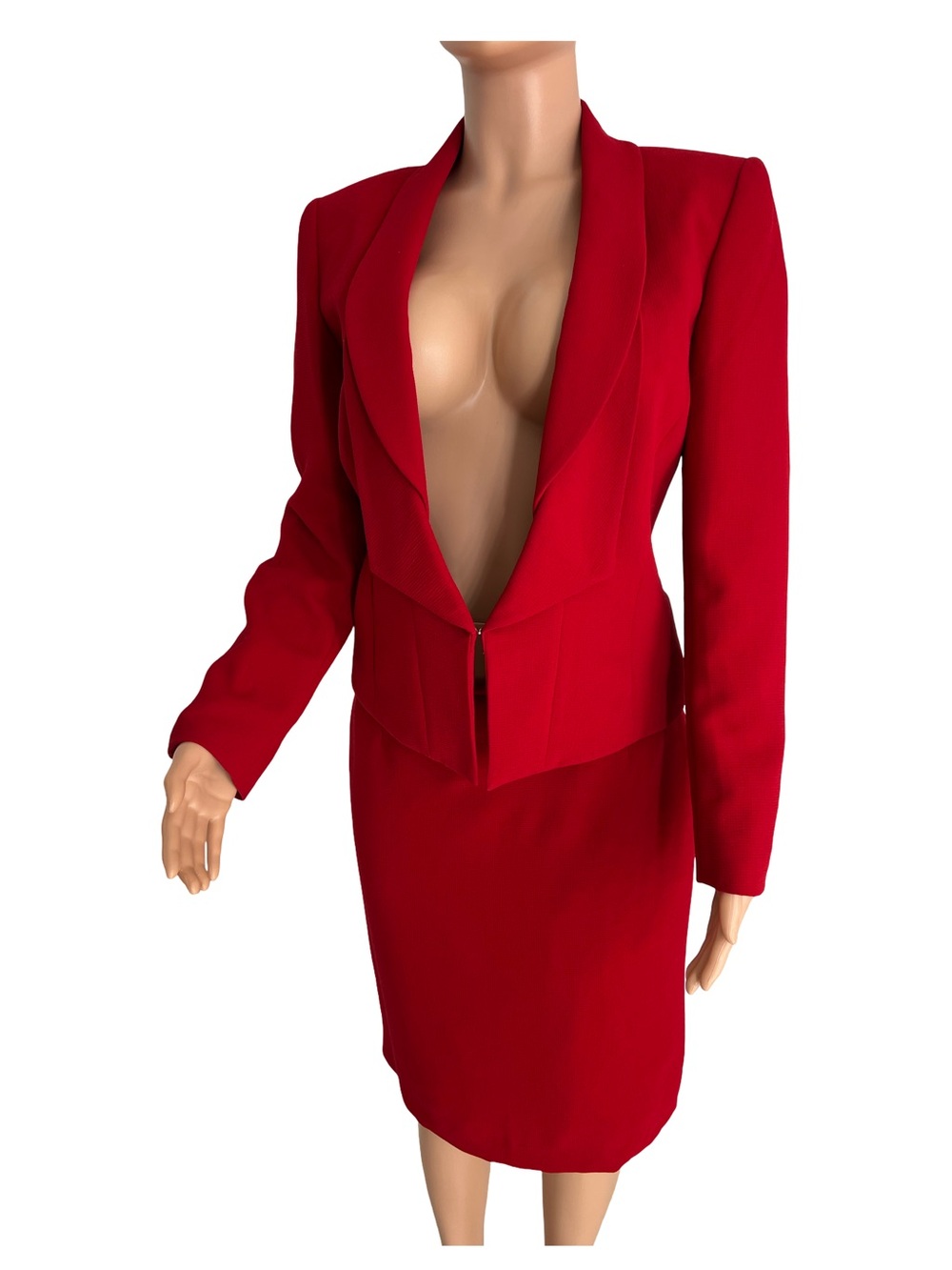 RARE Tahari Arthur S. Levine Feminine Red two-piece suit Blazer Skirt Size 8